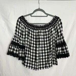 Black and White Gingham Off-Shoulder Top
